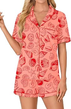 LYANER Women's Pajama Sets Striped Button Down Pj Set Sleepwear Shirt and Shorts Two Piece Lounge... | Amazon (US)