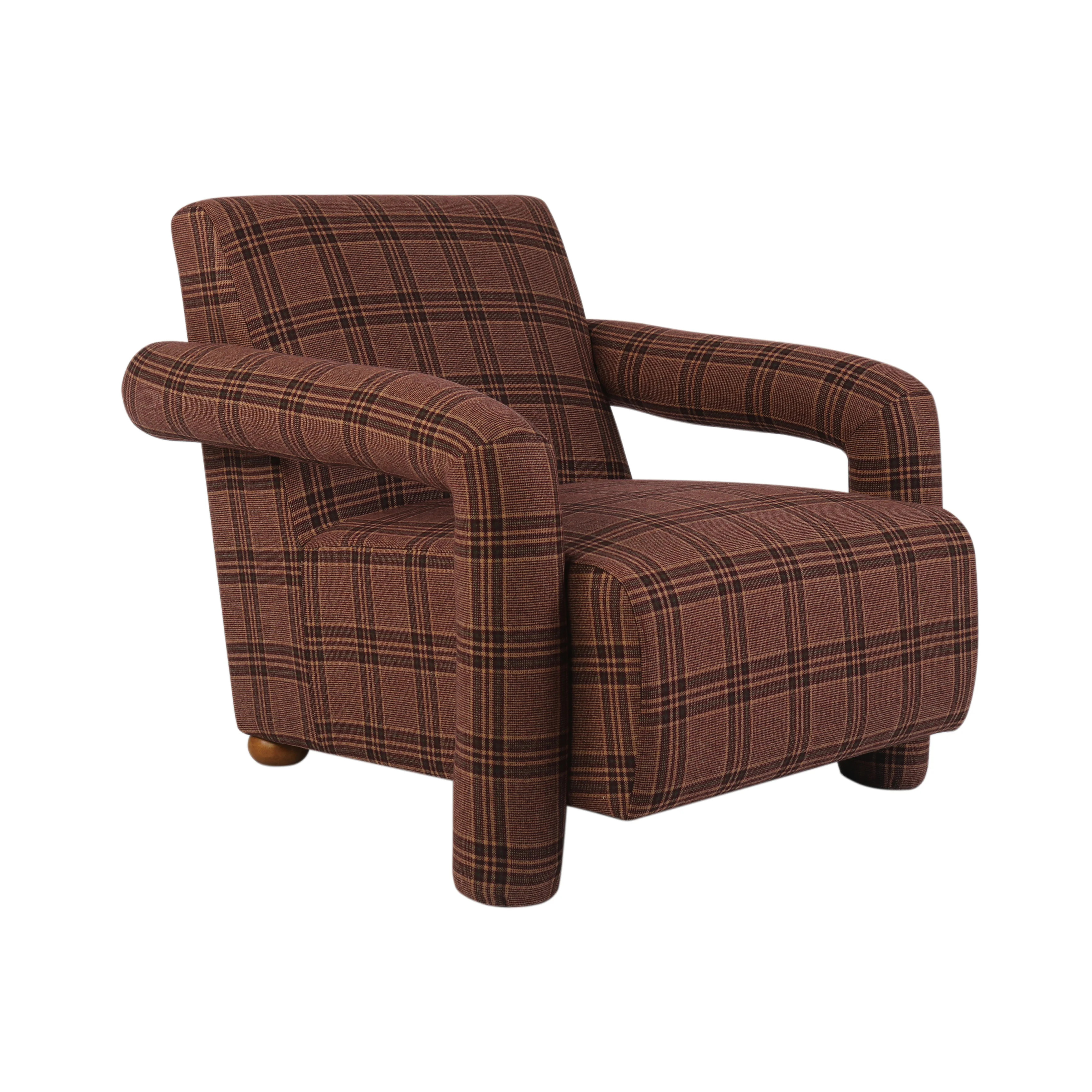 Plaid Upholstered Lounge Chair in Plywood and Brown Polyurethane | Wayfair North America