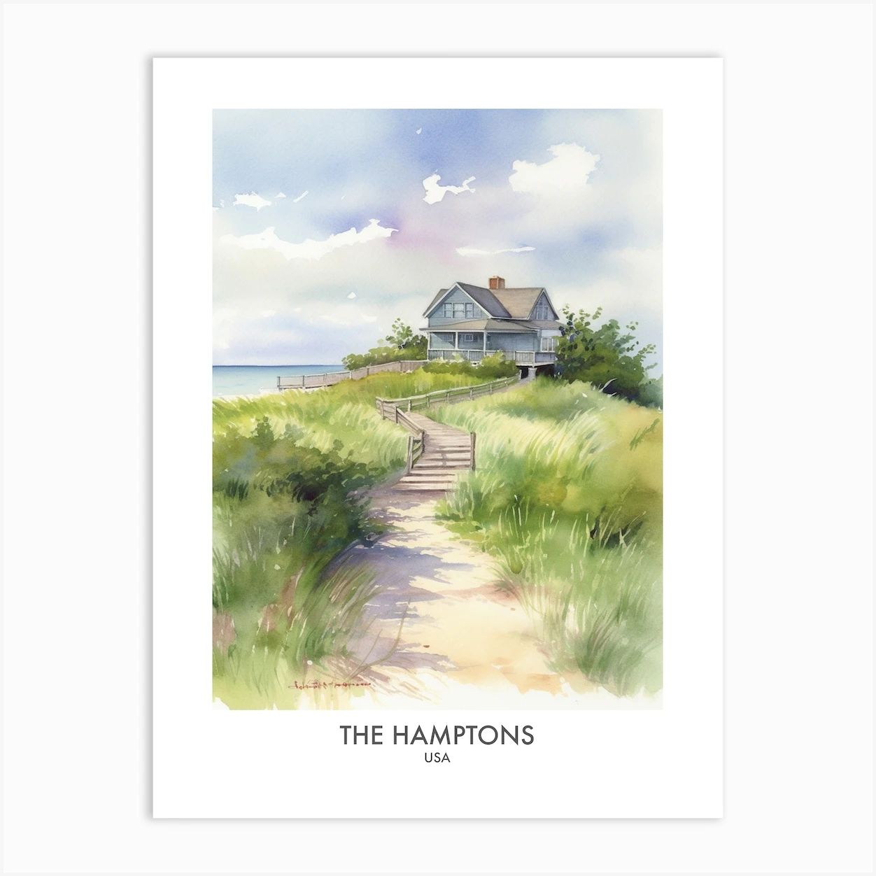 The Hamptons 3 Watercolour Travel Poster Art Print | Fy! (UK)