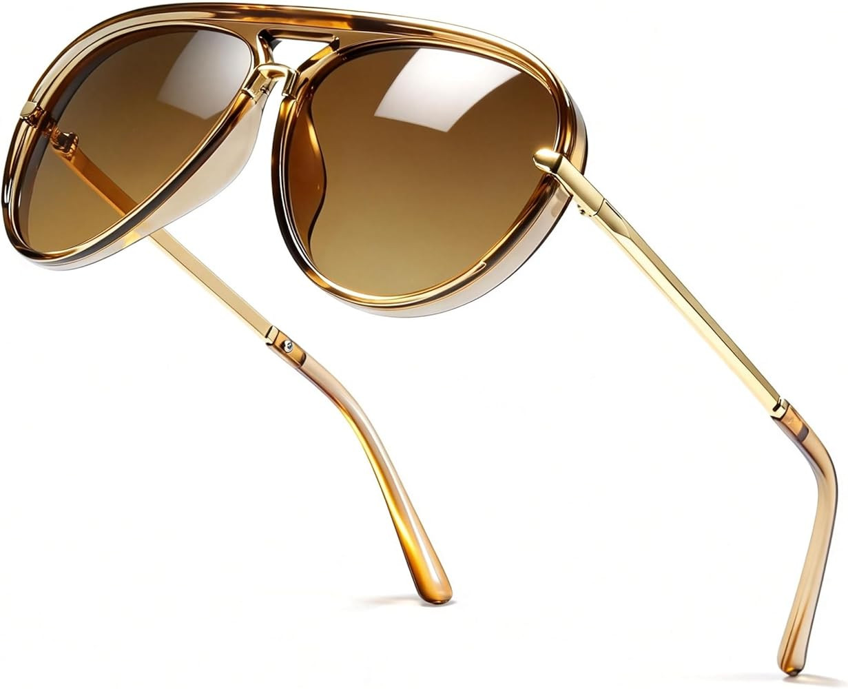SIPHEW Retro Aviator Sunglasses for Women Trendy Shades Oversized Vintage Double Bridge Sun Glass... | Amazon (US)