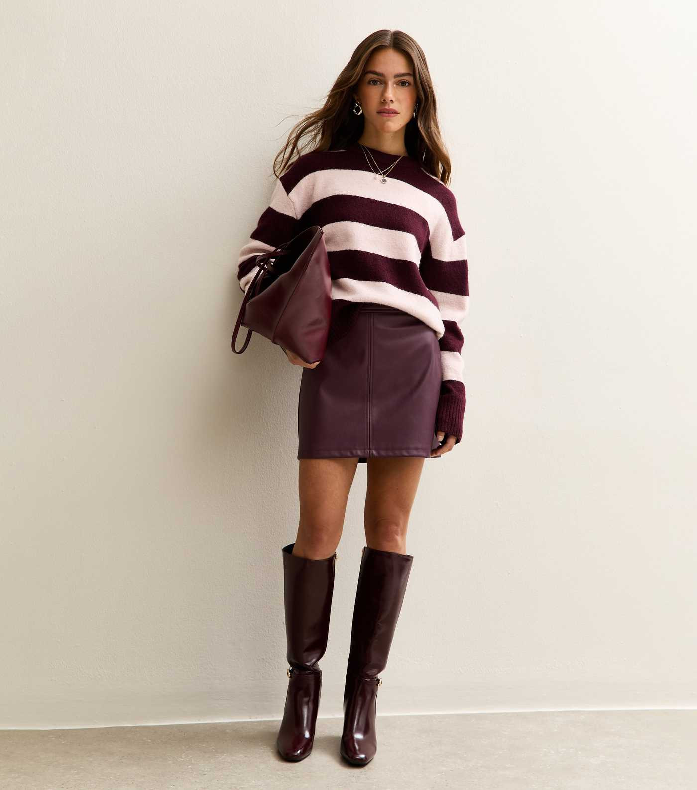 Petite Burgundy Faux Leather Mink Skirt | New Look | New Look (UK)