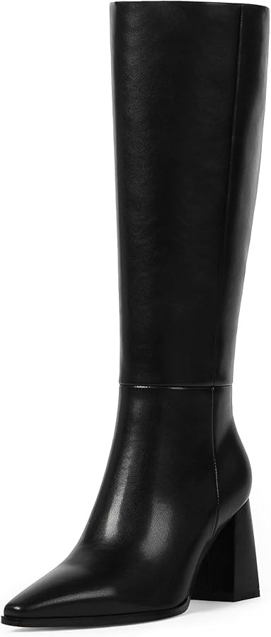 Knee High Boots for Women Chunky Heel Pointed Toe Fall High Heel Side Zipper Long Boots Dressy | Amazon (US)