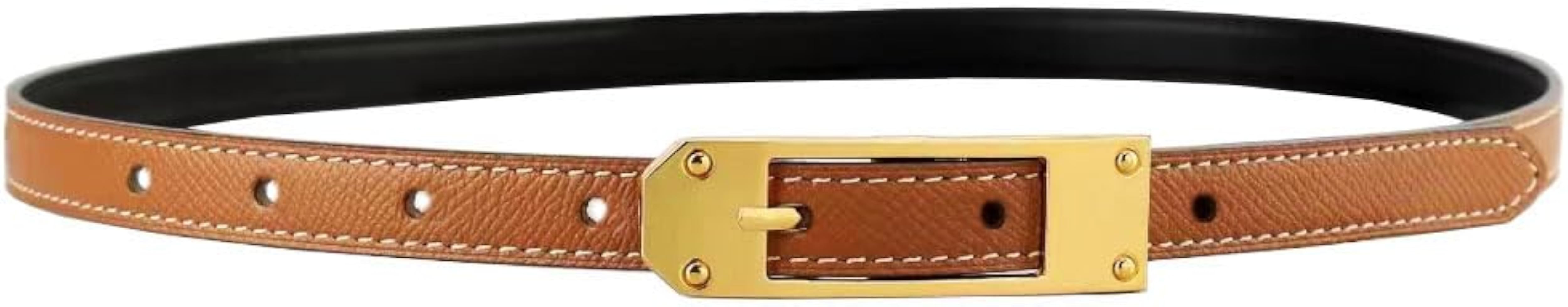 Women Skinny Leather Belt for Jeans Pants Dresses Ladies Fashion Waist Belt with Gold Buckle | Amazon (US)