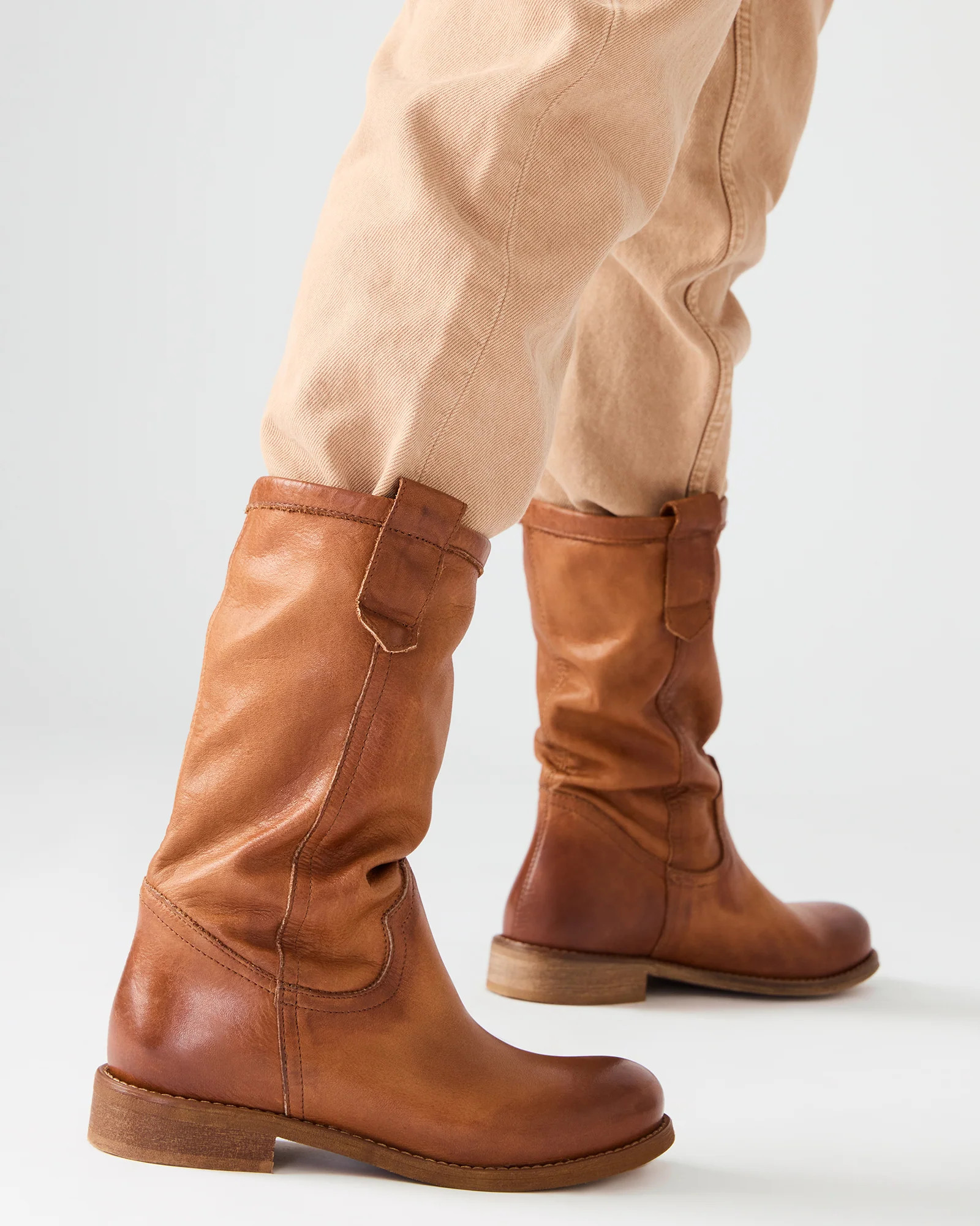 RUBEN Cognac Leather Rounded Toe Women's Boot | Steve Madden (US)