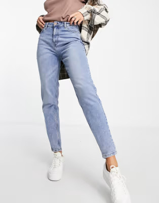 Pieces kesia high waisted mom jeans in bleach wash | ASOS (Global)