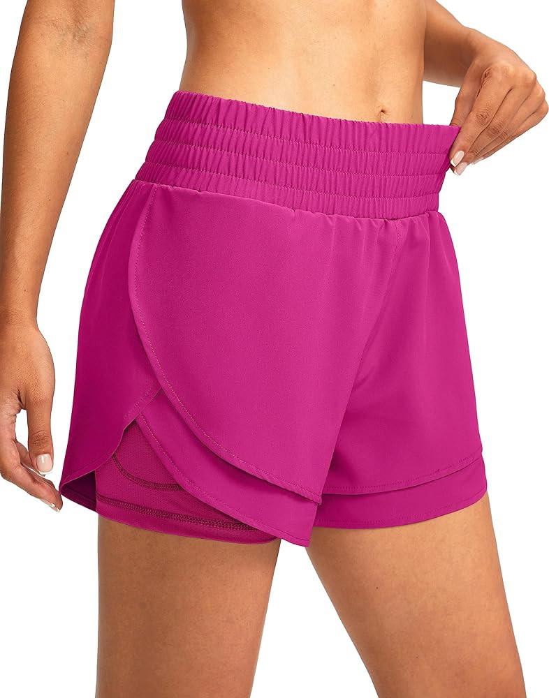 Soothfeel Women's 2 in 1 Running Shorts High Waisted Athletic Shorts Exercise Gym Workout Shorts ... | Amazon (US)
