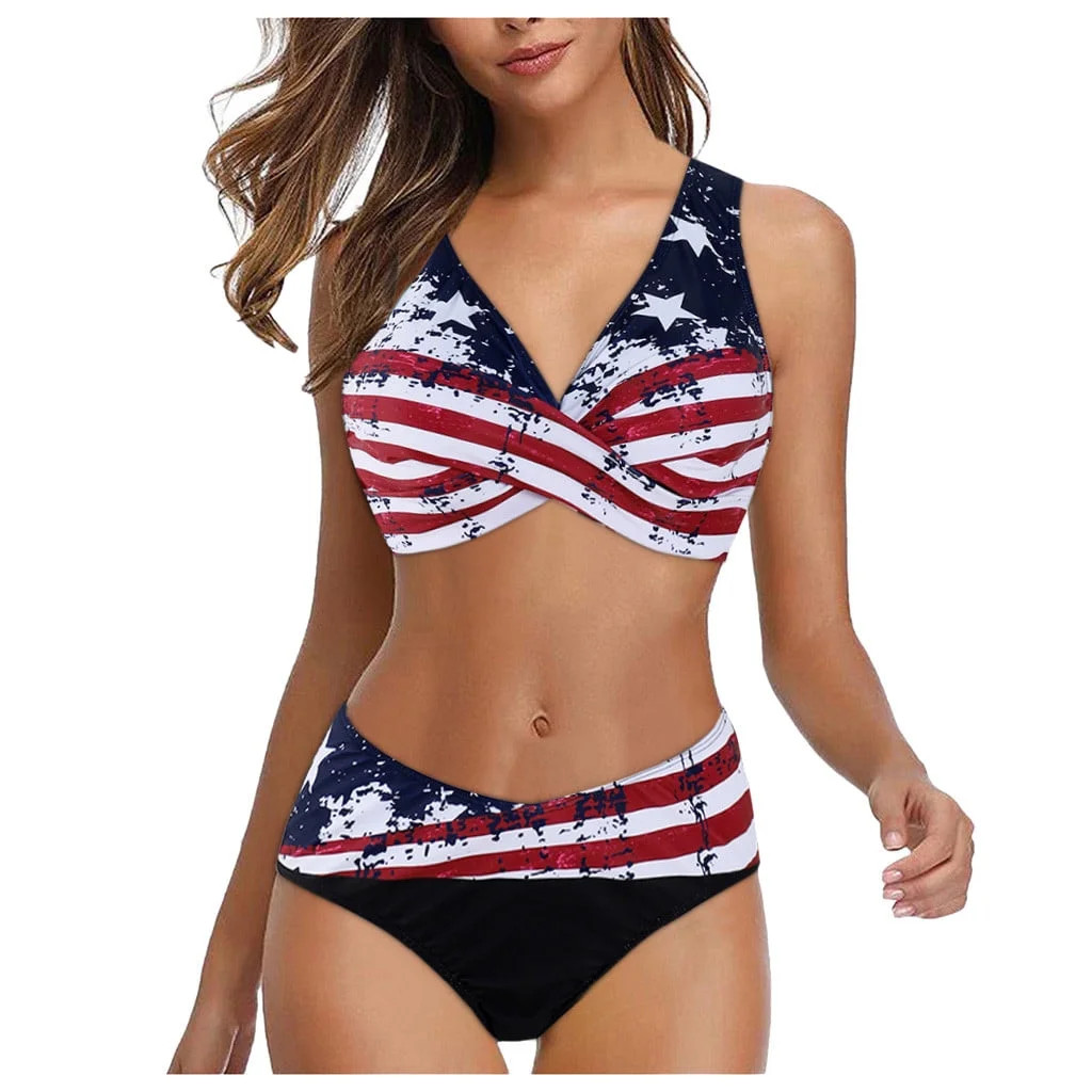 FAFWYP Independence Day Women Summer Fashion Padded Push-up Cross Front Bra Bikini Set Swimsuit H... | Walmart (US)