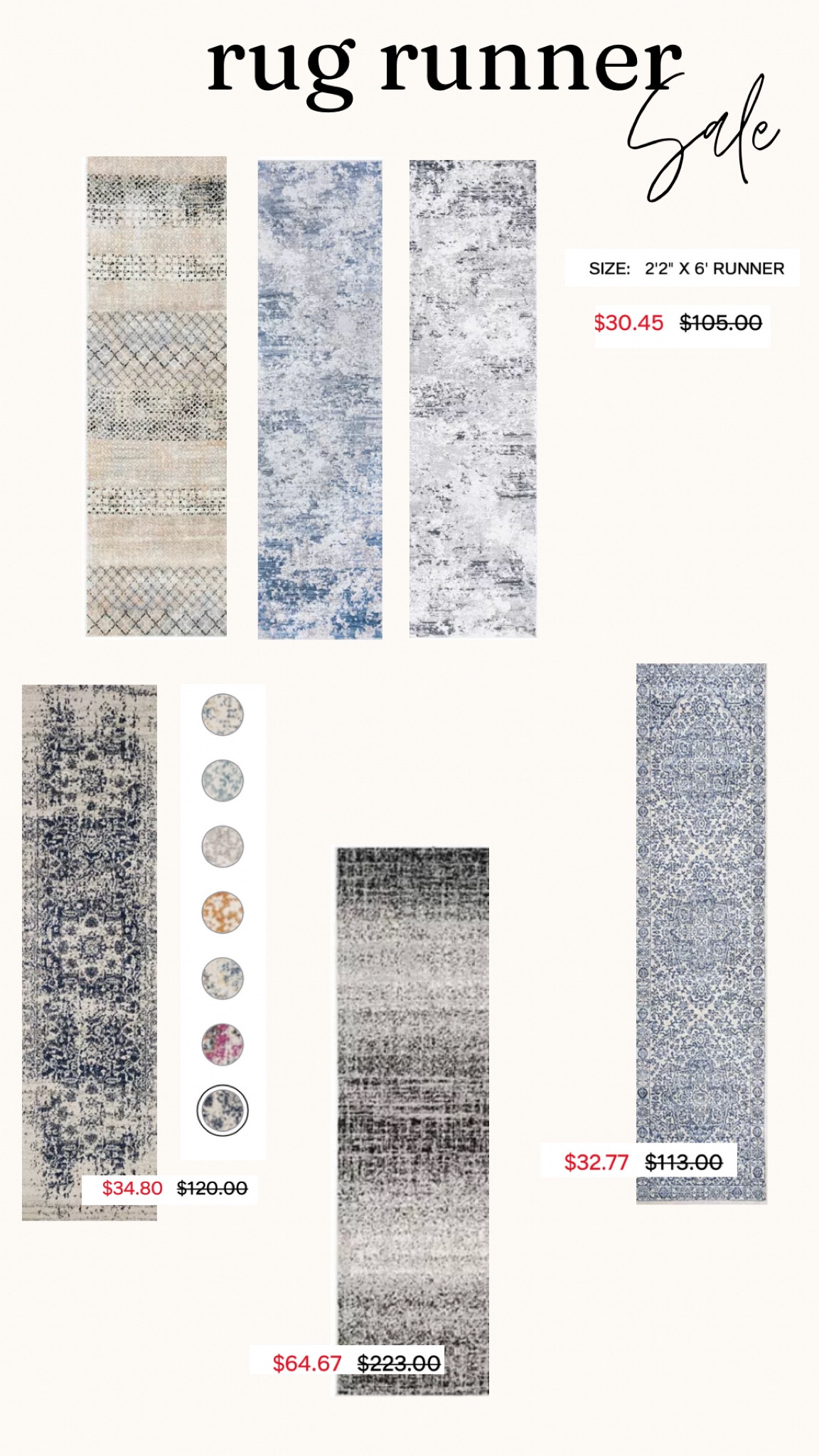 RUG RUNNER SALE, amazing prices ‼️

Race to grab the best deals on theee stylish area rug runners! 🏃‍♂️ Perfect to add a splash of warmth and elegance to your hallways, kitchens, or any narrow space. These runners not only enhance aesthetics but also are so affordable at this price! Explore a myriad of designs from contemporary chic to classic elegance, ensuring a fit for every home style. Hurry, run towards these unbeatable deals before they sprint away! #RunnerRevolution #HallwayStyle #DealSprint

#LTKsalealert #LTKSale #LTKhome