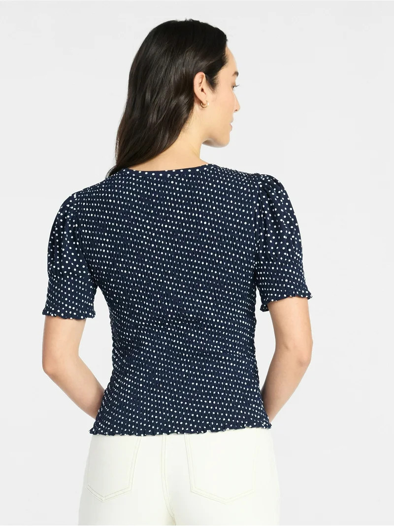 Time and Tru Women's Smocked Top with Short Puff Sleeves, Sizes XS-XXXL | Walmart (US)