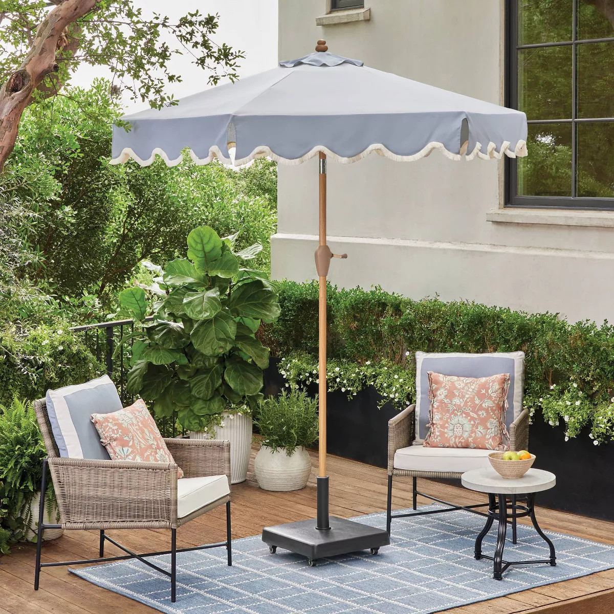 6.5' Round Scalloped Fringe Edge Outdoor Patio Market Umbrella Slate Blue - Threshold™ designed... | Target