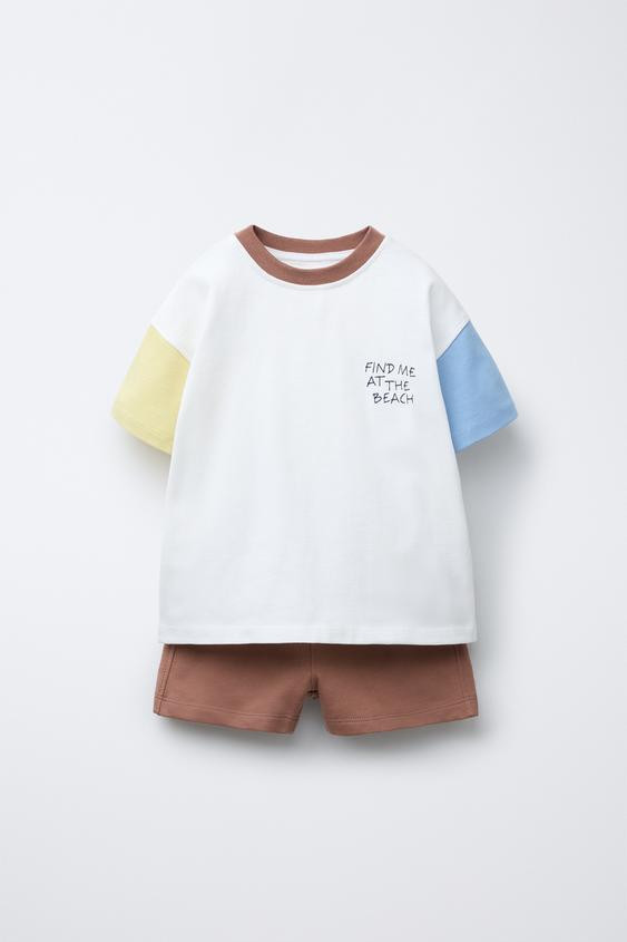 COLOR BLOCK JOGGING T-SHIRT AND BERMUDA SET | Zara US
