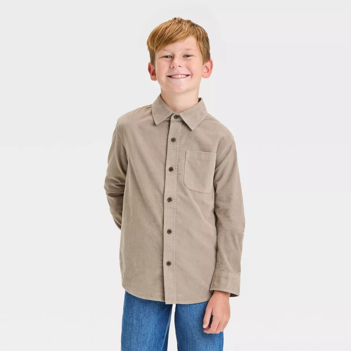 Boys' Long Sleeve Flannel Button-Down Shirt - Cat & Jack™ Beige M | Target