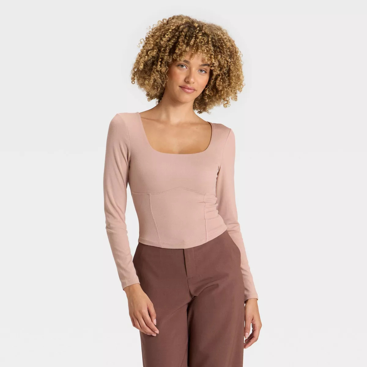 Women's Slim Fit Long Sleeve Corset Top - A New Day™ Pink S | Target