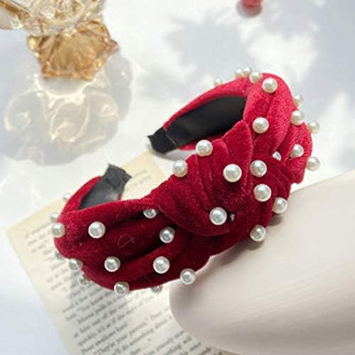 Haloty Pearl Velvet Wide Headbands Knotted Head band Vintage Head Wrap Faux Elastic Hair Hoops Tu... | Amazon (US)