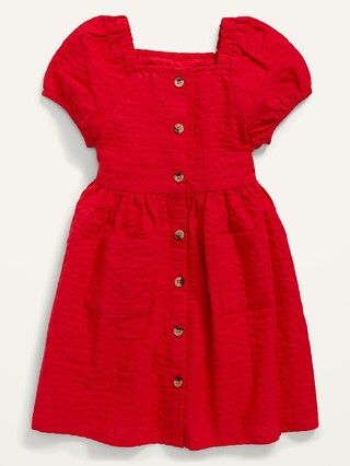 Seersucker Puff-Sleeve Button-Front Dress for Toddler Girls | Old Navy (US)