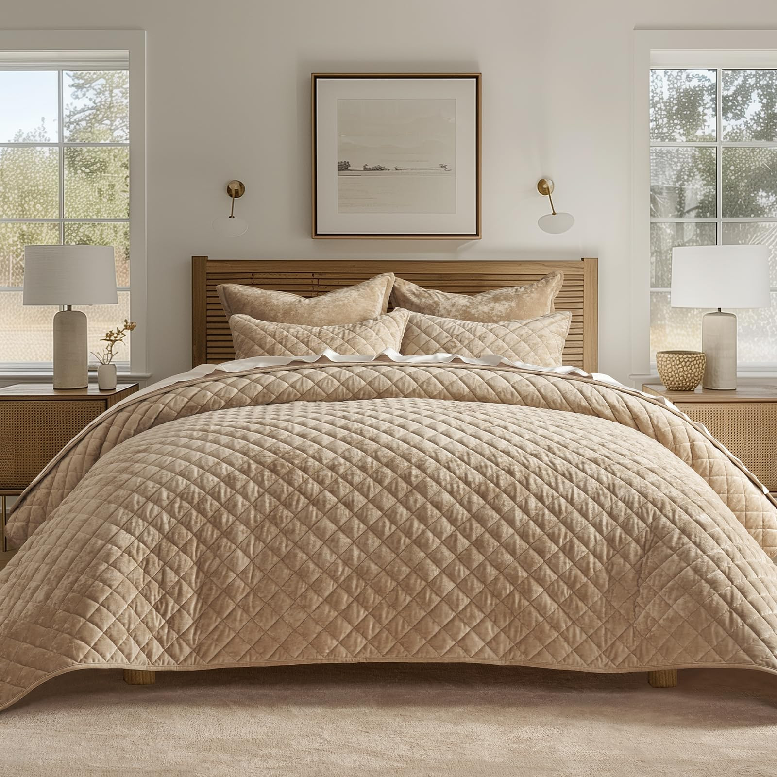 EVERGRACE Luxury Velvet Quilt Set Queen Size, Diamond Quilted Lightweight Velvet Comforter for Al... | Amazon (US)
