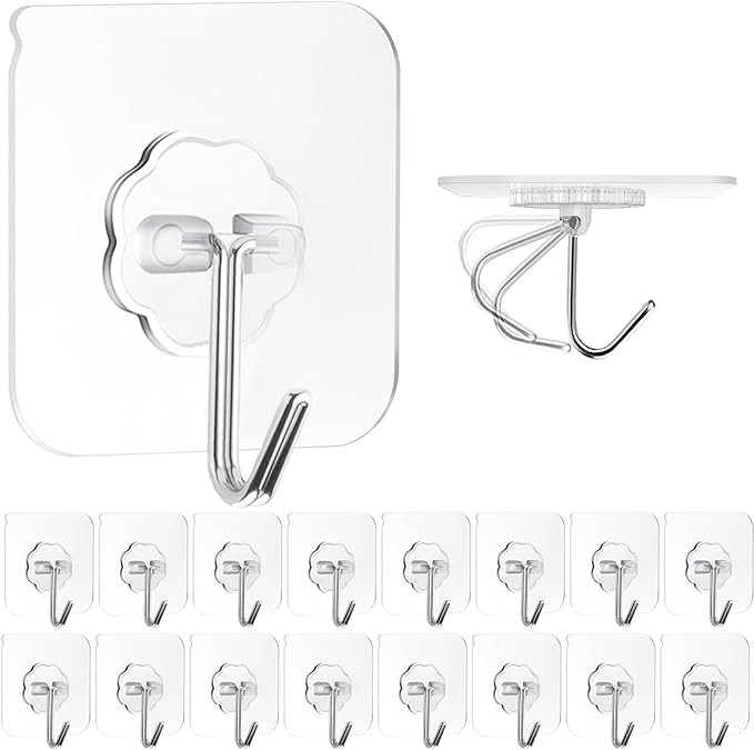 ZESLMG Adhesive Hooks Wall Hooks for Hanging, 16 Pack Heavy Duty Self Sticky Hooks 22lb(Max) Stai... | Amazon (US)
