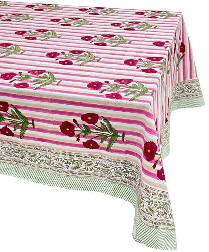ATOSII Poppy Pink 100% Cotton Tablecloth, Block Print Square Table Cover for Dining, Parties, Weddings, Outdoors, Holidays, 60 X 60 Inches I 4 Seater I Grandmillennial Preppy Boho Farmhouse Summer | Amazon (US)