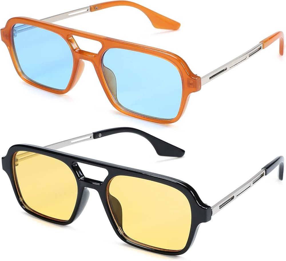 Hycredi Retro 70s Flat Aviator Sunglasses Trendy Vintage Square Glasses for Women Men Metal Desig... | Amazon (US)