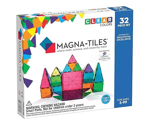 Magna-Tiles 32-Piece Clear Colors Set, The Original, Award-Winning Magnetic Building Tiles for Ki... | Amazon (US)