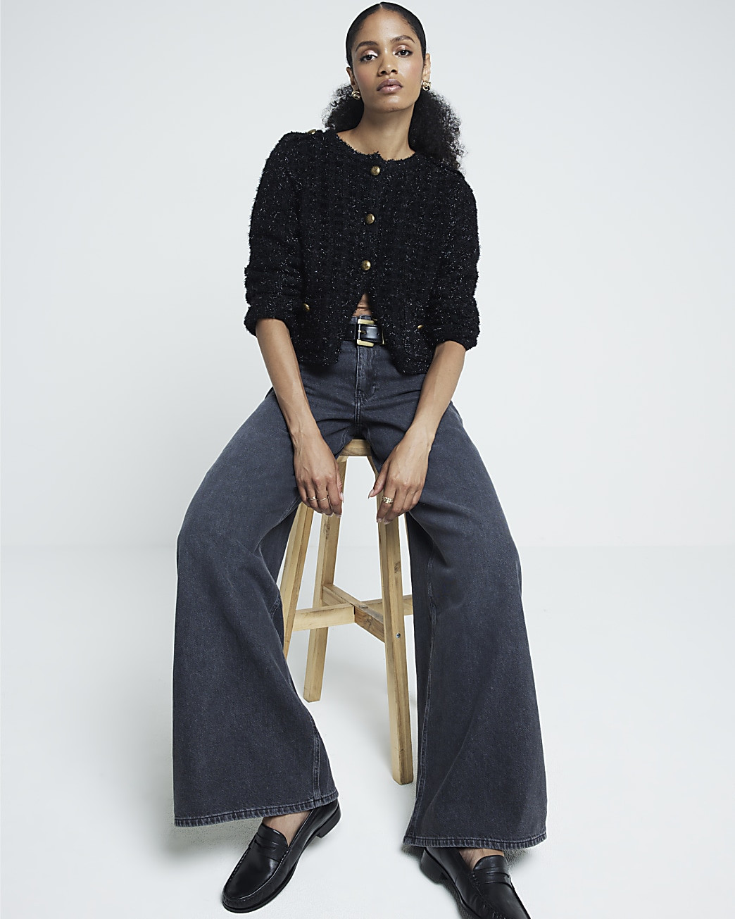 Black mid rise wide leg jeans | River Island (UK & IE)