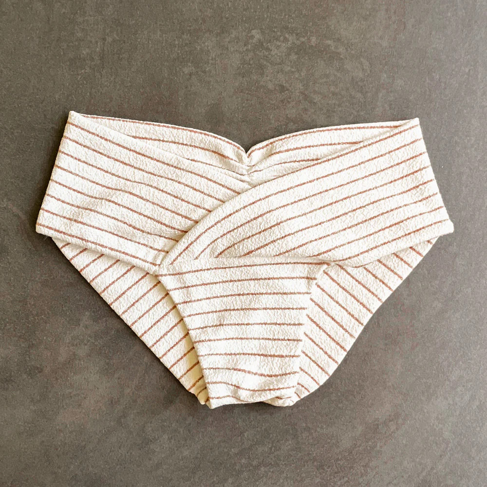 White & Brown Seashore Striped Textured Melissa Bikini Bottom | MyBrazilianShop