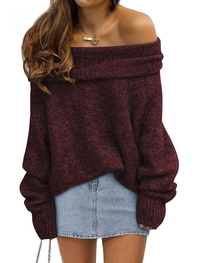 LILLUSORY Womens Off The Shoulder Sweater Oversized Batwing Sleeve Loose Pullover Sweaters Tops | Amazon (US)