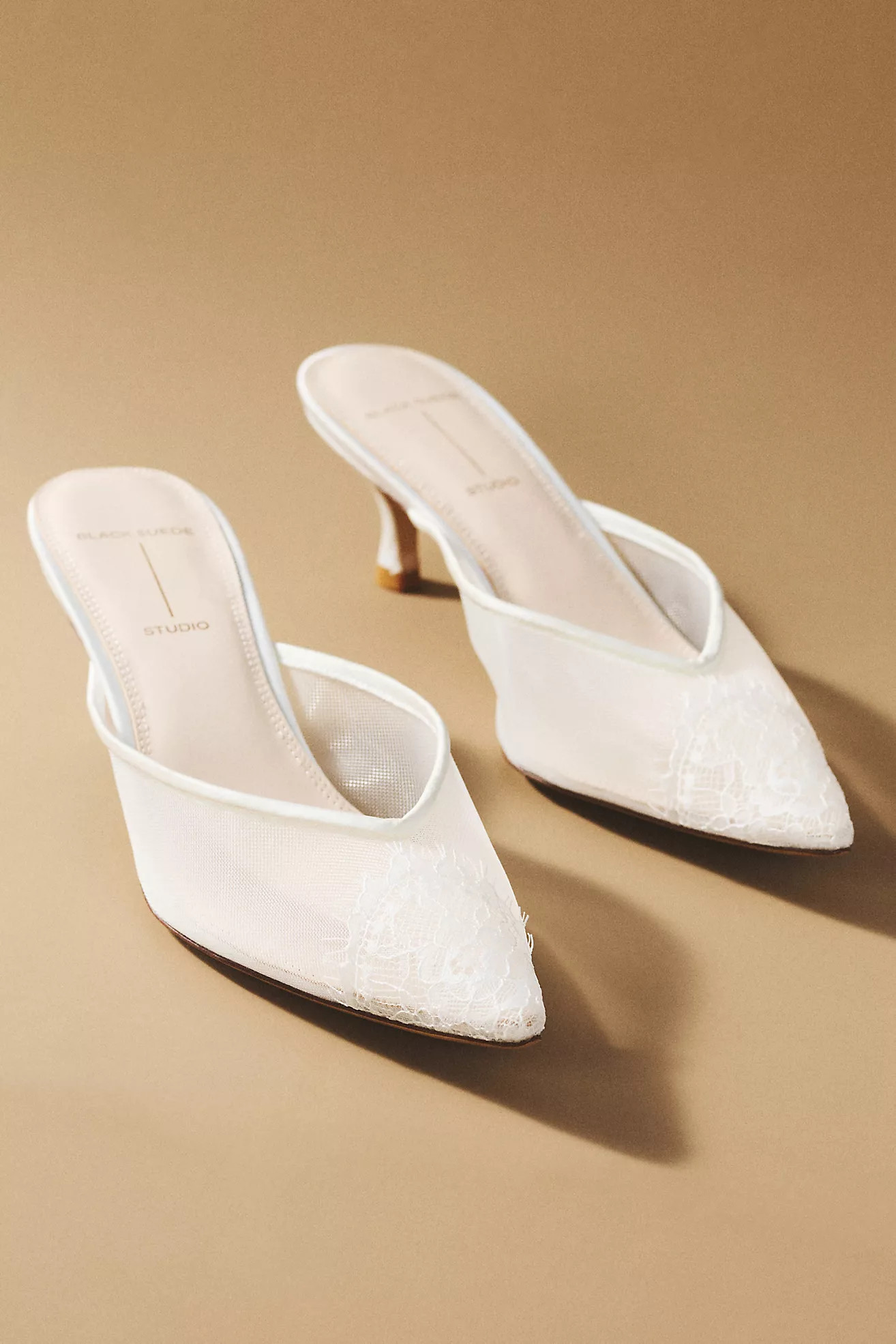 Black Suede Studio Clara Lace Kitten Heels | Anthropologie (US)