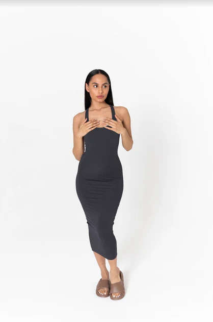 365 RACERBACK BODYCON MAXI DRESS - OYSTER BLACK | TALA (UK)