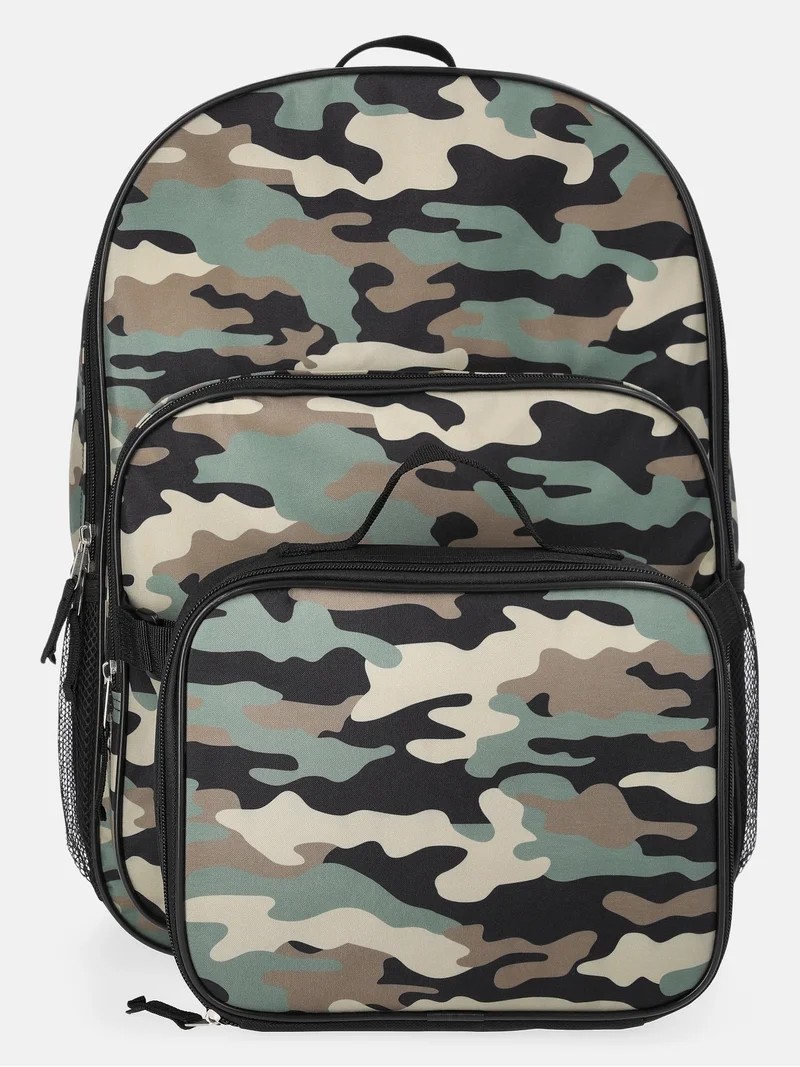 Wonder Nation Boys 17" Camouflage Backpack & Lunch Set, Black | Walmart (US)