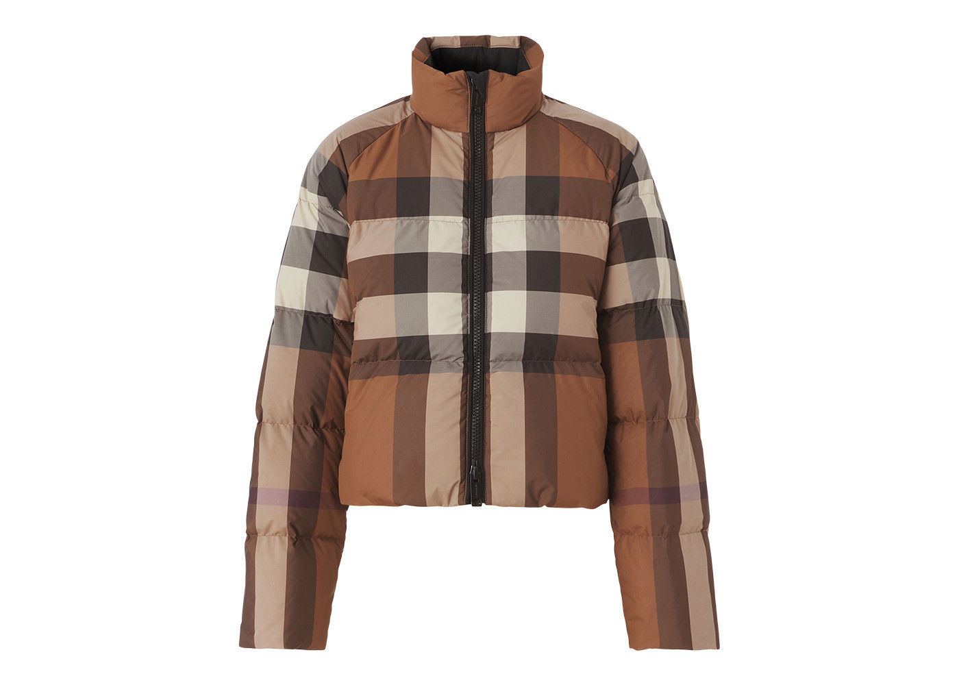 Burberry Women's Check Cropped Puffer Jacket in Dark Birch Brown | StockX