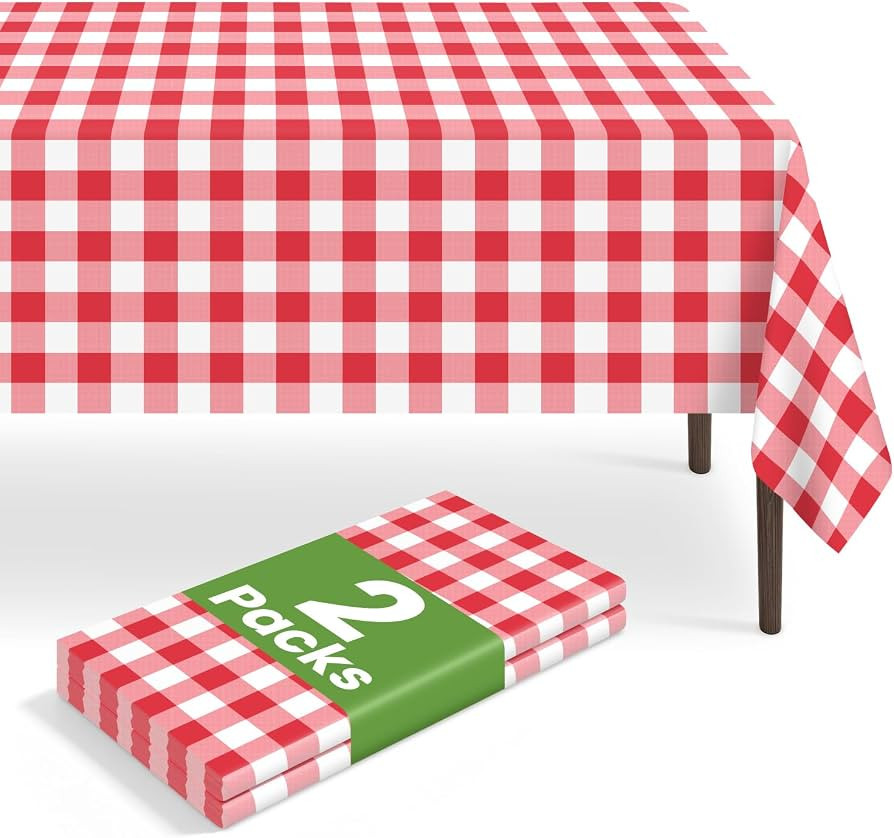 2 Pack Red and White Checkered Tablecloth, Red Plastic Table Cloths for Parties Disposable, 54 x ... | Amazon (US)