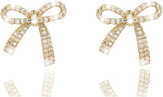 Gold Bow Earrings for Women, Long Tassel Chain Drop Earrings, Trendy Small Bow Earrings, Ribbon W... | Amazon (US)
