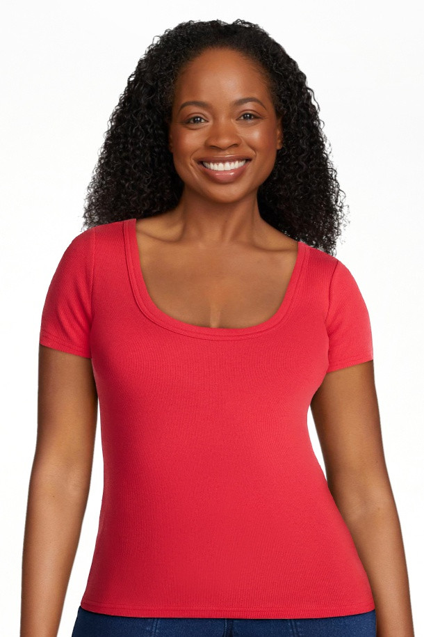 Time and Tru Women's Ribbed Scoop Neck Tee with Short Sleeves, Sizes XS-XXXL | Walmart (US)