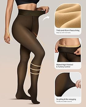 OEAK Womens Fleece Lined Tights Leggings Sheer Fake Translucent Tights Pantyhose Thermal High Wai... | Amazon (US)