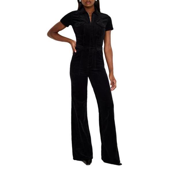 Women's GOOD AMERICAN Fit For Success Corduroy Palazzo Jumpsuit Small Black | Scheels