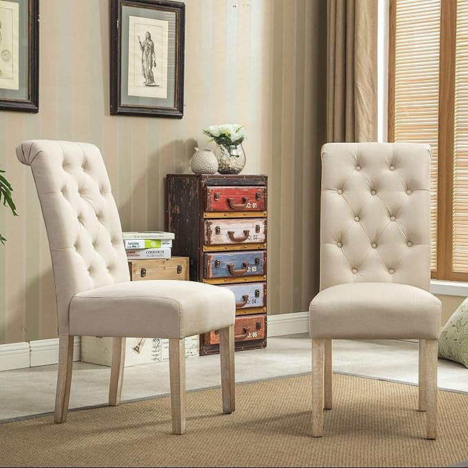 Roundhill Furniture Habit Solid Wood Tufted Parsons Dining Chair (Set of 2), Tan | Amazon (CA)
