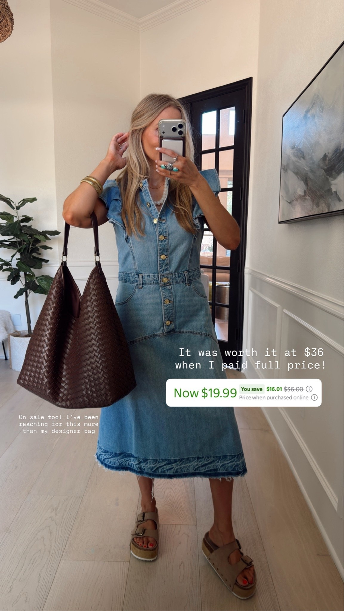 The most beautiful denim dress on sale for $20  

Wearing size s / my tts 
5’5” | 120 ish lbs