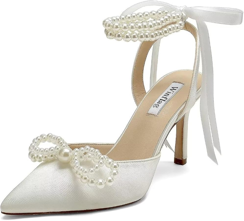 Pearl Wedding Shoes for Bride High Heel Bridal Shoes Closed Toe Wedding Heels | Amazon (US)