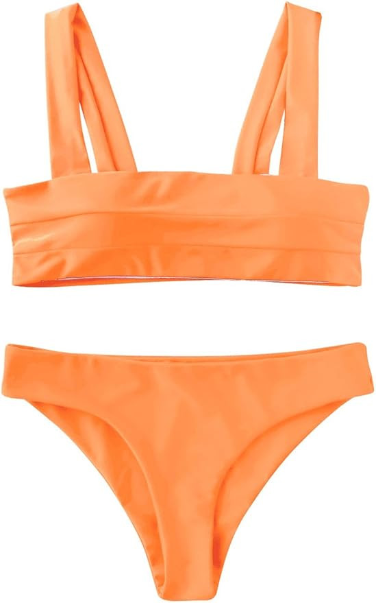 ZAFUL Women's Wide Straps Padded Bandeau Bikini Set | Amazon (US)