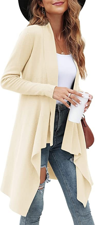 QVESELU Womens Long Cardigan Sweaters Long Sleeves Knit Draped Asymmetric Hem Autumn Winter Open ... | Amazon (US)
