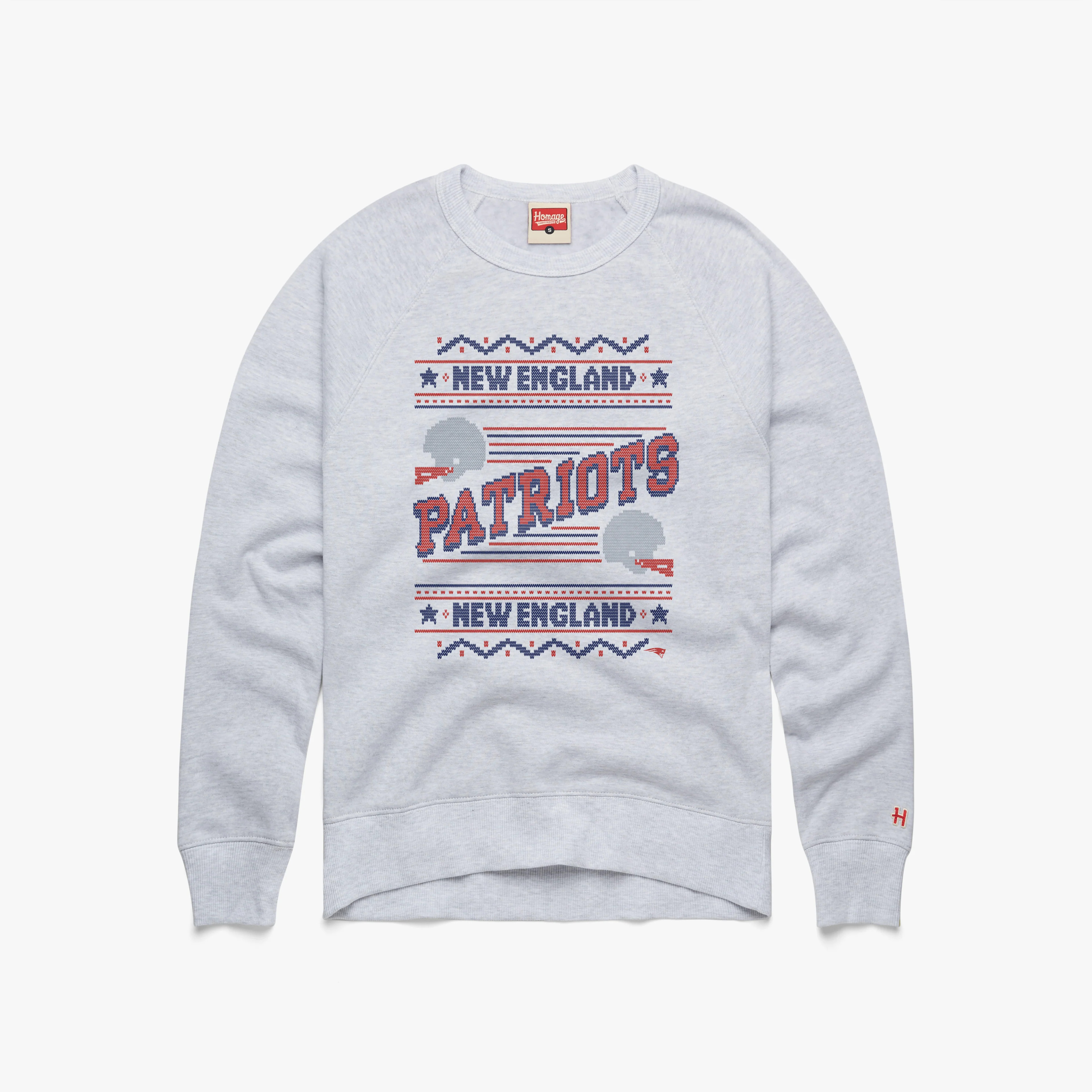 New England Patriots Holiday Crewneck from Homage. | Ash Crewneck Sweatshirt | Vintage Apparel from Homage. | Homage