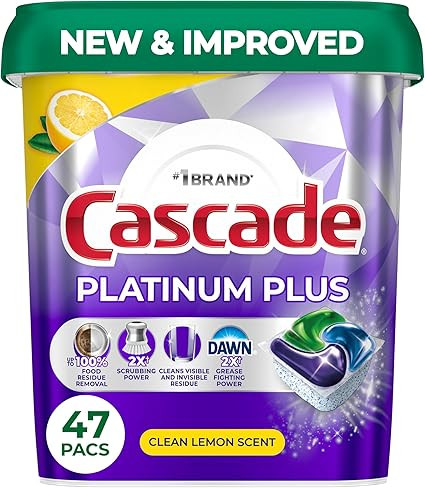 Cascade Platinum Plus Dishwasher Pods, Dishwasher Detergent, Dish Detergent Soap, Lemon, 47 Count | Amazon (US)