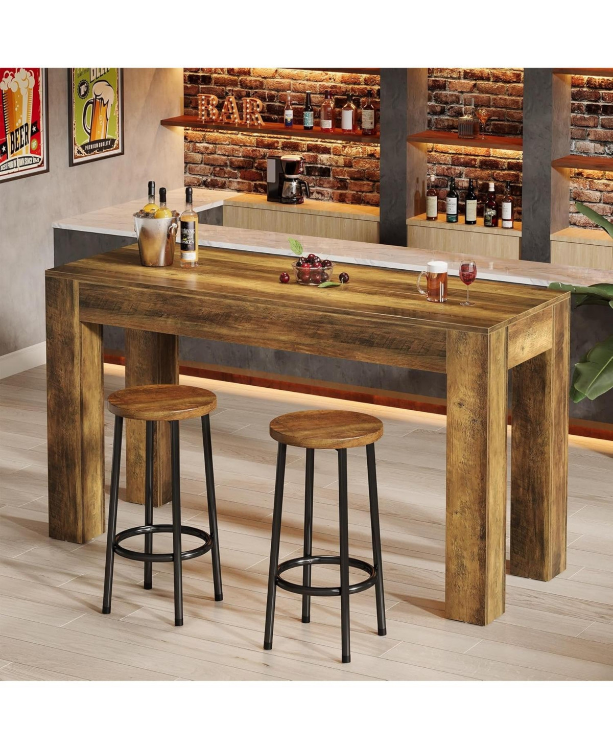 Tribesigns 63" Long Bar Table, Pub Table for Kitchen, Home Bar & Living Room - Brown | Macy's