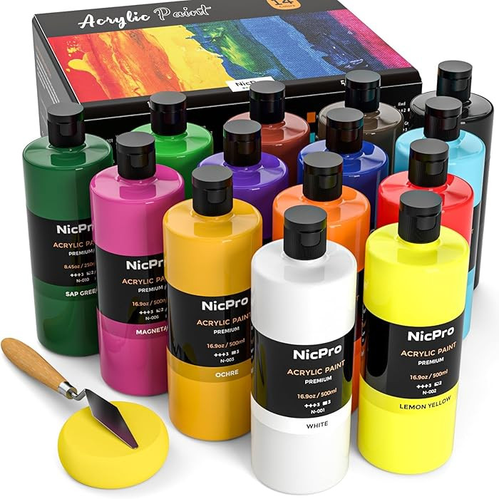 Nicpro 14 Colors Large Bulk Acrylic Paint Set (16.9 oz,500 ml) Rich Art Painting Supplies, Non To... | Amazon (US)