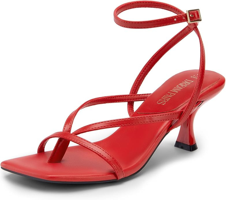 DREAM PAIRS Women's kitten Low Strappy Lace Up Heels Open Square Toe Thong Ankle Strap Heels Sexy... | Amazon (US)