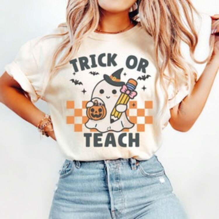 Women's T-Shirts Comfort Colots Teacher Halloween Shirt, Halloween Teacher Shirt, Trick Or Teach ... | SHEIN