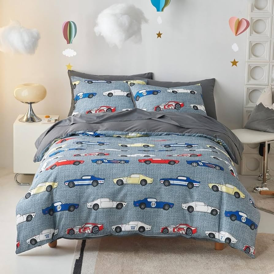Wake In Cloud - Race Car Bedding Set for Boys, Cute Colorful Sports Car Supercar Wheels Comforter... | Amazon (US)