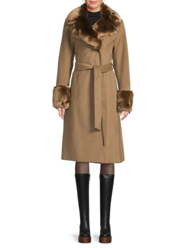 Belted Faux Fur Trim Wool-Blend Coat | Saks Fifth Avenue OFF 5TH