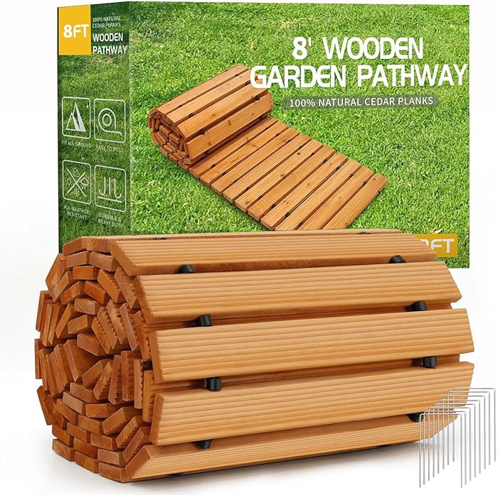 RELIANCER 8' Wooden Garden Pathway,Outdoor Roll Out Cedar Straight Walkway,Patio Path Decorative ... | Amazon (US)
